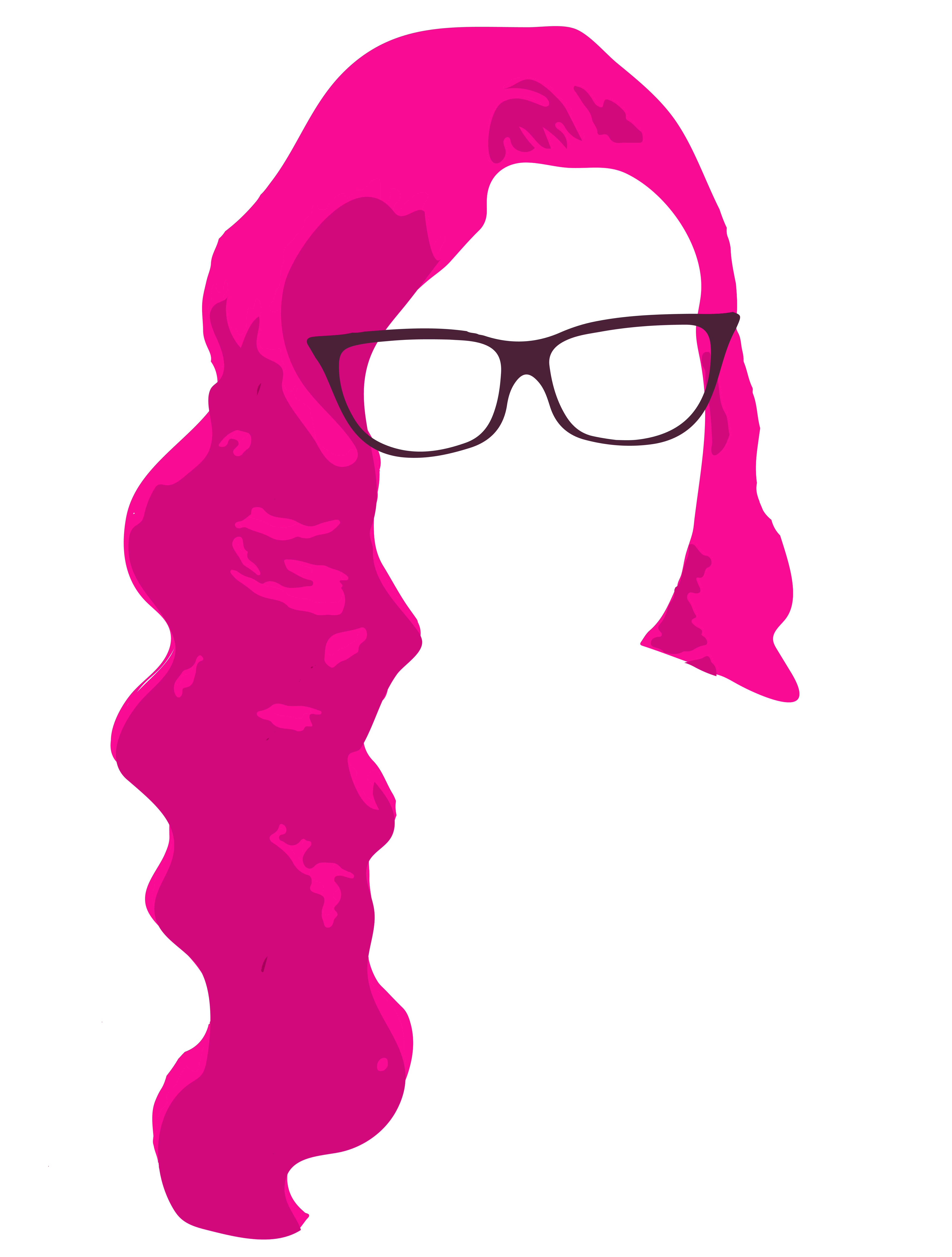 face with pink hair and glasses